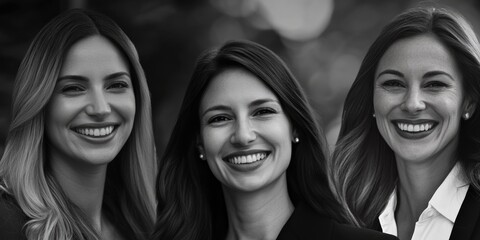Fototapeta premium Three women sitting together, black and white photo
