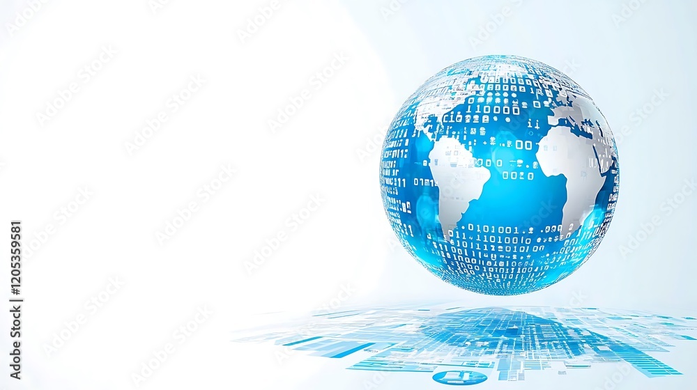 Poster Global Network Technology Futuristic Digital Earth Globe with Binary Code