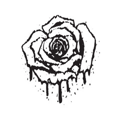 Grunge rose with dripping blood design. Vintage flower illustration, vector.