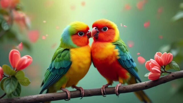 deux Oiseaux ins&eacute;parables sur une branche  | IA / AI 