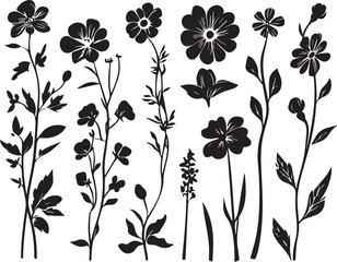 A set of flowers silhouettes for flat design. Hand drawn vector illustration