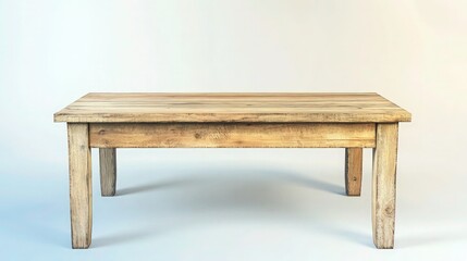 Fototapeta premium Wooden coffee table with a rustic finish sits isolated on a white background for furniture catalog and home decor advertising.