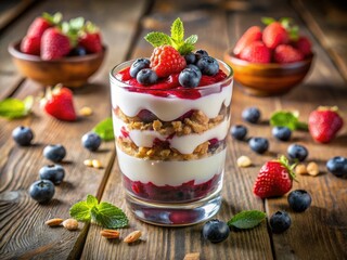 Layered yogurt, granola, berries, and fruit sauce create a vibrant macro parfait.