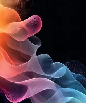 Black background with gradient curved lines, 3d-rendered illustration of dna