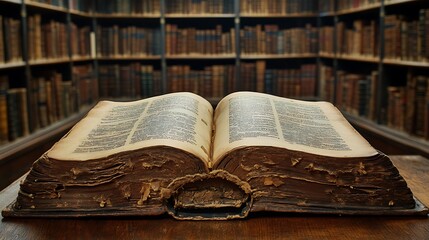 Fototapeta premium A close up of an open book on a table with blurred background