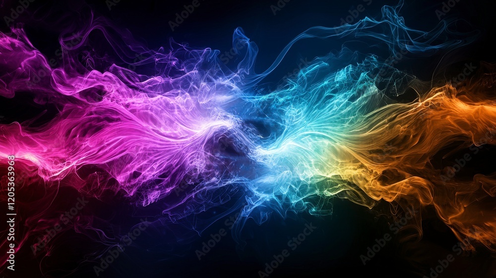 Aufkleber abstract sound waves radiating neon colors across a dark background digital art vibrant and dynamic 