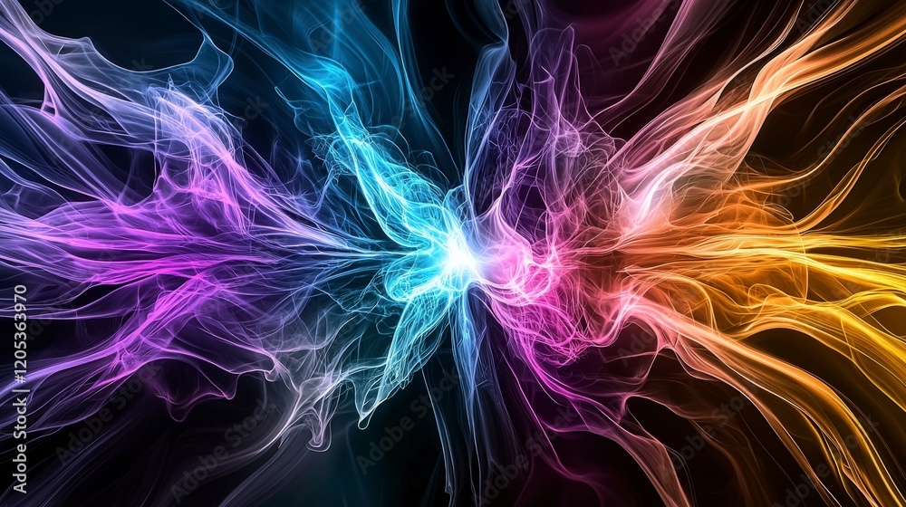 Aufkleber radiant abstract sound waves in neon colors digital art vibrant background visual interpretation aes