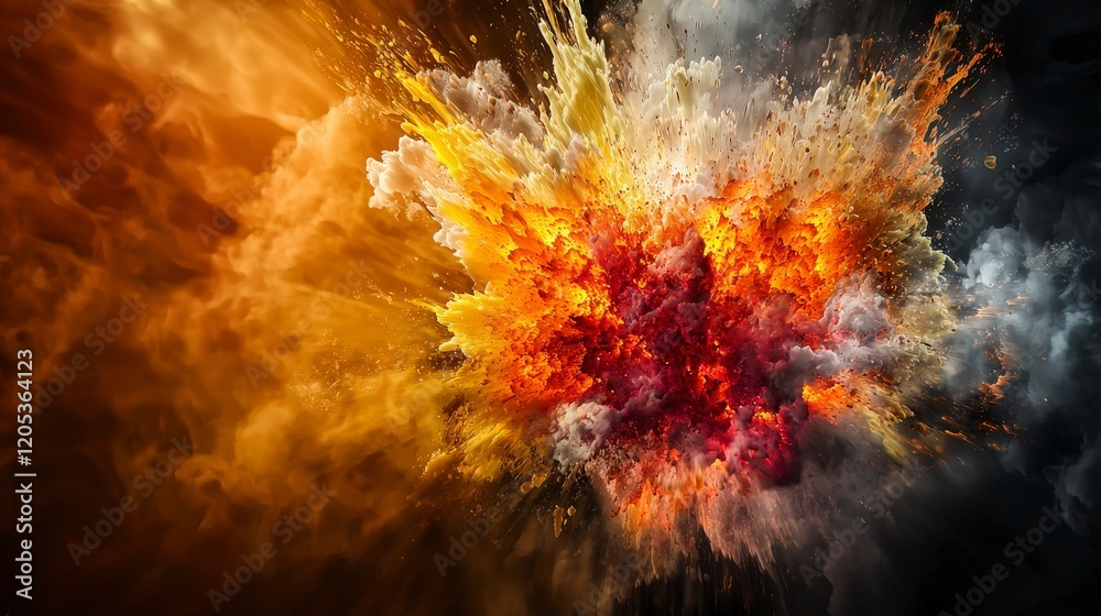 Aufkleber Volcanic eruption explosion abstract representation digital art fiery environment close-up view nature's fury