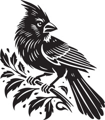 Black Color Cardinal Silhouette Vector Illustration, Solid White Background. minimal vector design