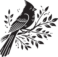 Black Color Cardinal Silhouette Vector Illustration, Solid White Background. minimal vector design