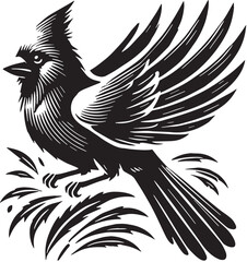 Black Color Cardinal Silhouette Vector Illustration, Solid White Background. minimal vector design