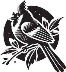 Black Color Cardinal Silhouette Vector Illustration, Solid White Background. minimal vector design