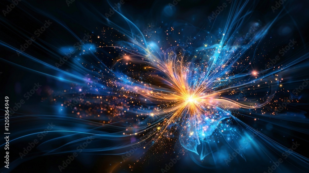 Aufkleber dynamic light beams circulating around a central point abstract digital art vibrant colors creative 