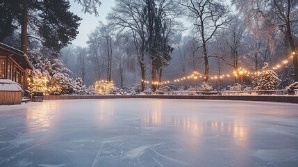 Frozen skating rink with garlands