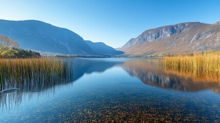 Fototapeta premium Serene Mountain Lake Reflecting Autumn Colors