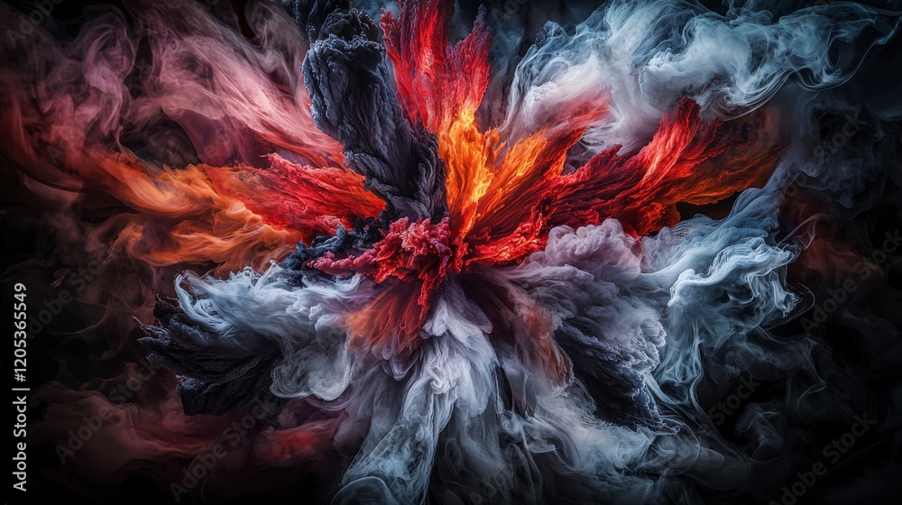 Aufkleber colorful explosion mimicking a volcanic eruption abstract art dynamic display dark background energe