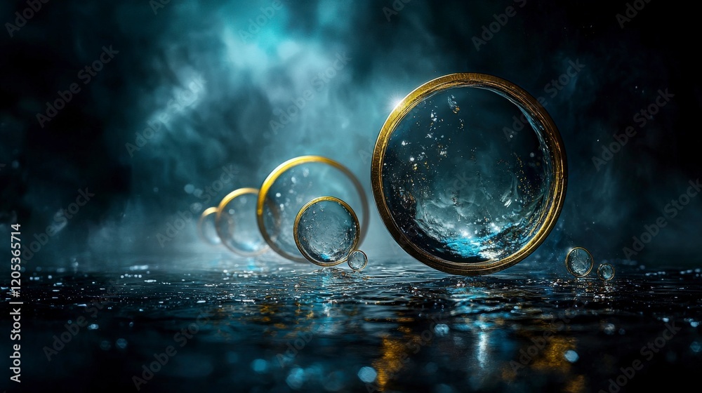 Leinwandbilder dynamic water bubbles in concentric circles underwater setting high-quality visual calm atmosphere c