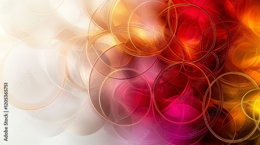 Poster dynamic red and gold concentric circles abstract digital art in a vibrant modern warm aesthetic