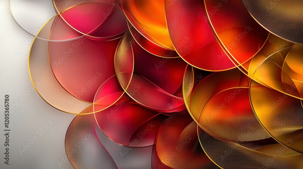 Poster vibrant abstract design digital art concentric circles warm hues of red and gold modern environment 