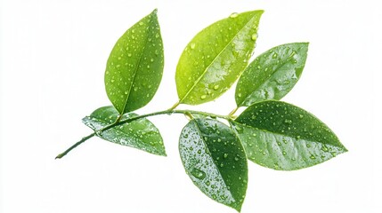 Fototapeta premium A vibrant green leaf adorned with glistening water droplets, showcasing the beauty of nature and freshness in a serene setting.