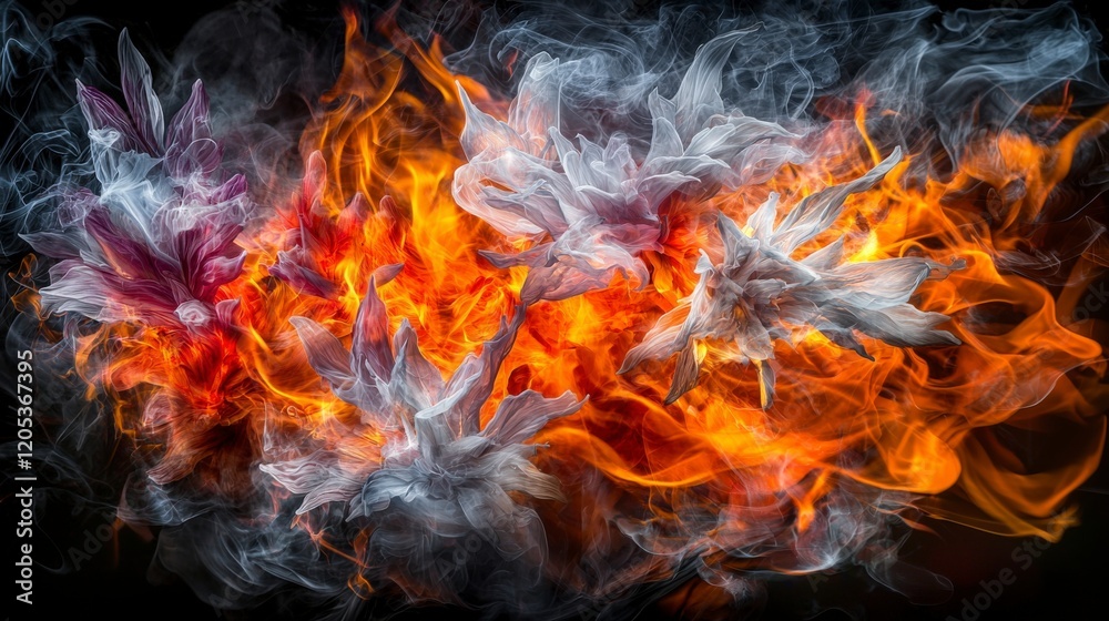 Aufkleber flames flickering and dancing in the wind captured in a stunning visual abstract art dark background
