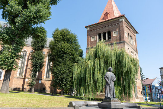 Monument to Yuri Drohobich. City attraction. Scientist, astronomer - teacher of Nicolaus Copernicus. Ukraine, Drogobich - August 16, 2024
