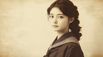 Retro photo of Japanese highschool student portrait.