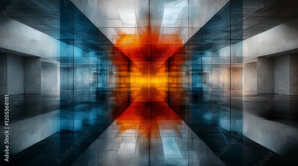 Poster symmetrical geometric shapes in vibrant colors modern gallery digital art futuristic environment abs