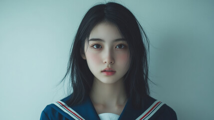  the portrait shot of an highschool girl in sailor uniform