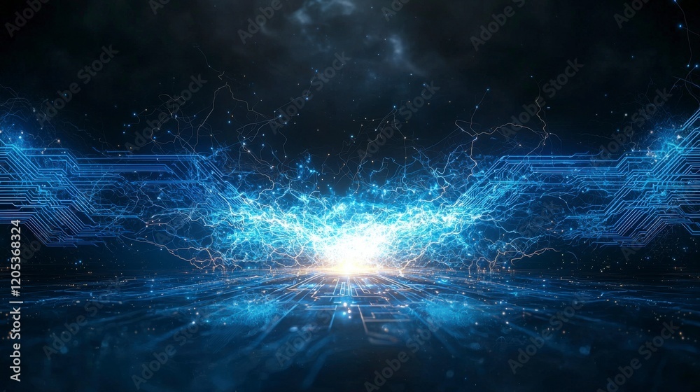 Poster Electrifying blue circuit lines digital realm abstract art futuristic environment dynamic viewpoint technology concept