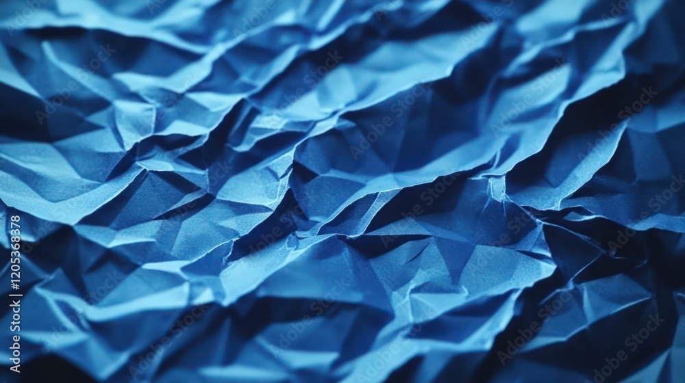 Wall mural a stop motion animation of a crumpled blue paper texture, showcasing intricate folds and rough edges