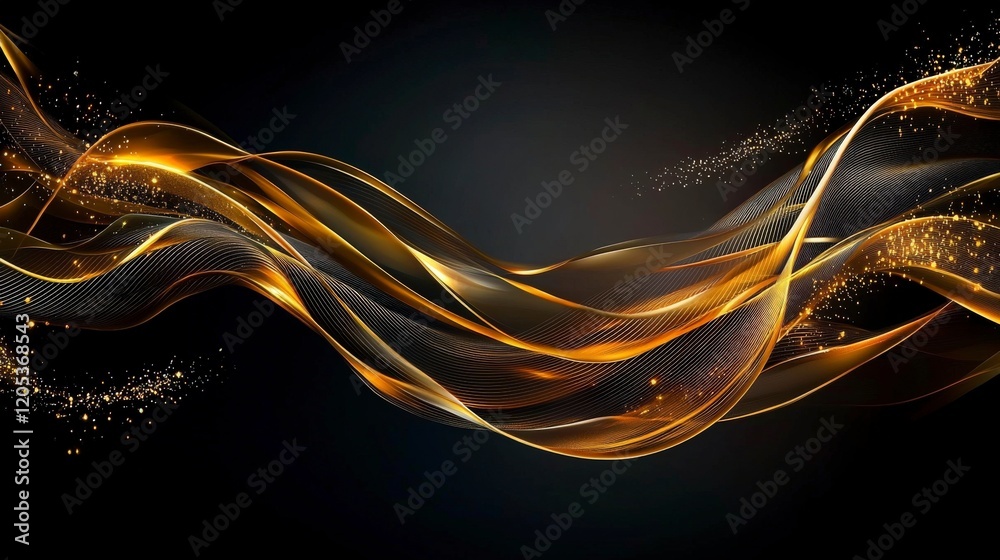 Poster Dynamic golden waves gracefully flowing across a dark surface digital art abstract visuals modern aesthetic