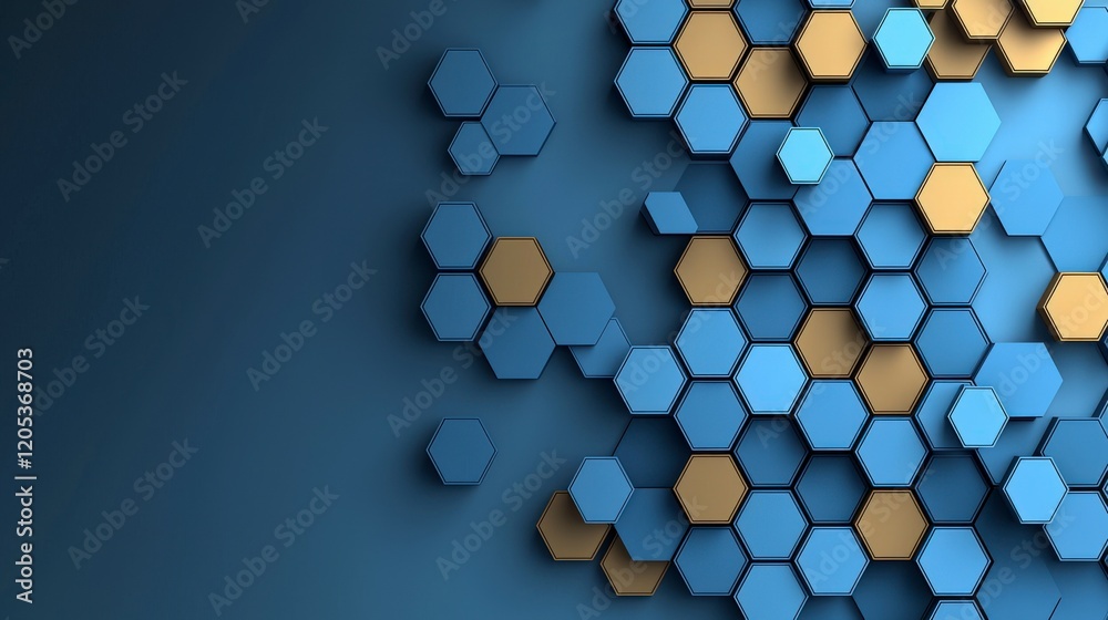 Poster Dynamic hexagonal patterns in blue tones abstract design digital art studio aerial view modern aesthetics