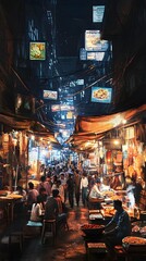 Obraz premium Nighttime Scene of Lively Market at Manek Chowk, Atmosphere Captured