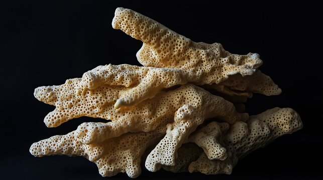 Pile of dried  Spongilla lacustris on solid black background