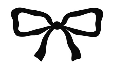 Cute hand drawn ribbon bow isolated on white background. Silhouette of whimsical bow-knot. Vector illustration