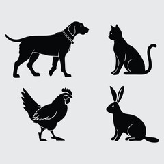 Deferent domestic animal breed image silhouette vector art and illustration
