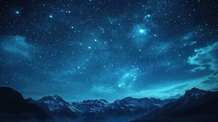 Majestic mountain landscape under a serene, starry night sky with the Milky Way stretching across the horizon, exuding tranquil beauty. Perfect for dreamlike and celestial themes.