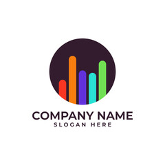 A vibrant logo featuring a multicolored bar graph within a dark circle, symbolizing growth, data analysis, or financial progress. The clean lines and bold colors convey professionalism and energy