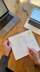 Obraz premium Person Writing in Well-Designed Agenda on a Desktop Workspace