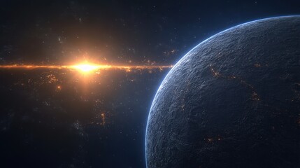 Naklejka premium A Planets Sunrise Glowing With City Lights