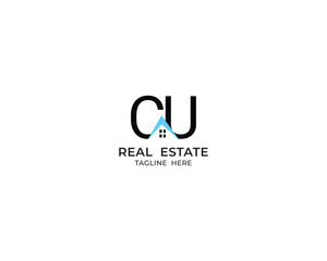 Modern Letter CU and real estate logo design