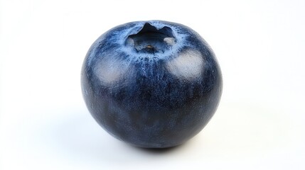 Obraz premium A single blueberry rests on a pristine white surface, showcasing its vibrant color and natural texture against the minimalistic backdrop.