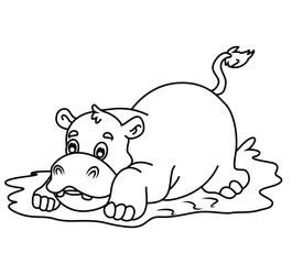 Cute cartoon hand drawn vector funny Baby Hippopotamus coloring page.