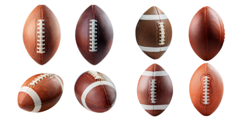 Variety of American Footballs on Display, set collection, mega bundle, isolated on transparent background