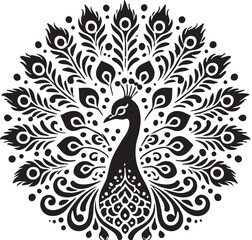 Black Color Peacock Silhouette Vector Illustration, Solid White Background. minimal vector design