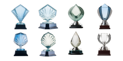 Elegant Awards and Trophies for Recognition Events, set collection, mega bundle, isolated on transparent background