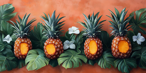 Fototapeta premium Tropical Pineapple Botanical Pattern