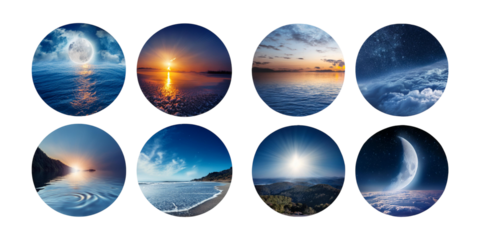 Serene Water and Sky Landscapes Collection, set collection, mega bundle, isolated on transparent background