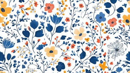 Blu Floral Design, Seamless Pattern, Decoration, Wall Paper, Wrap Paper.